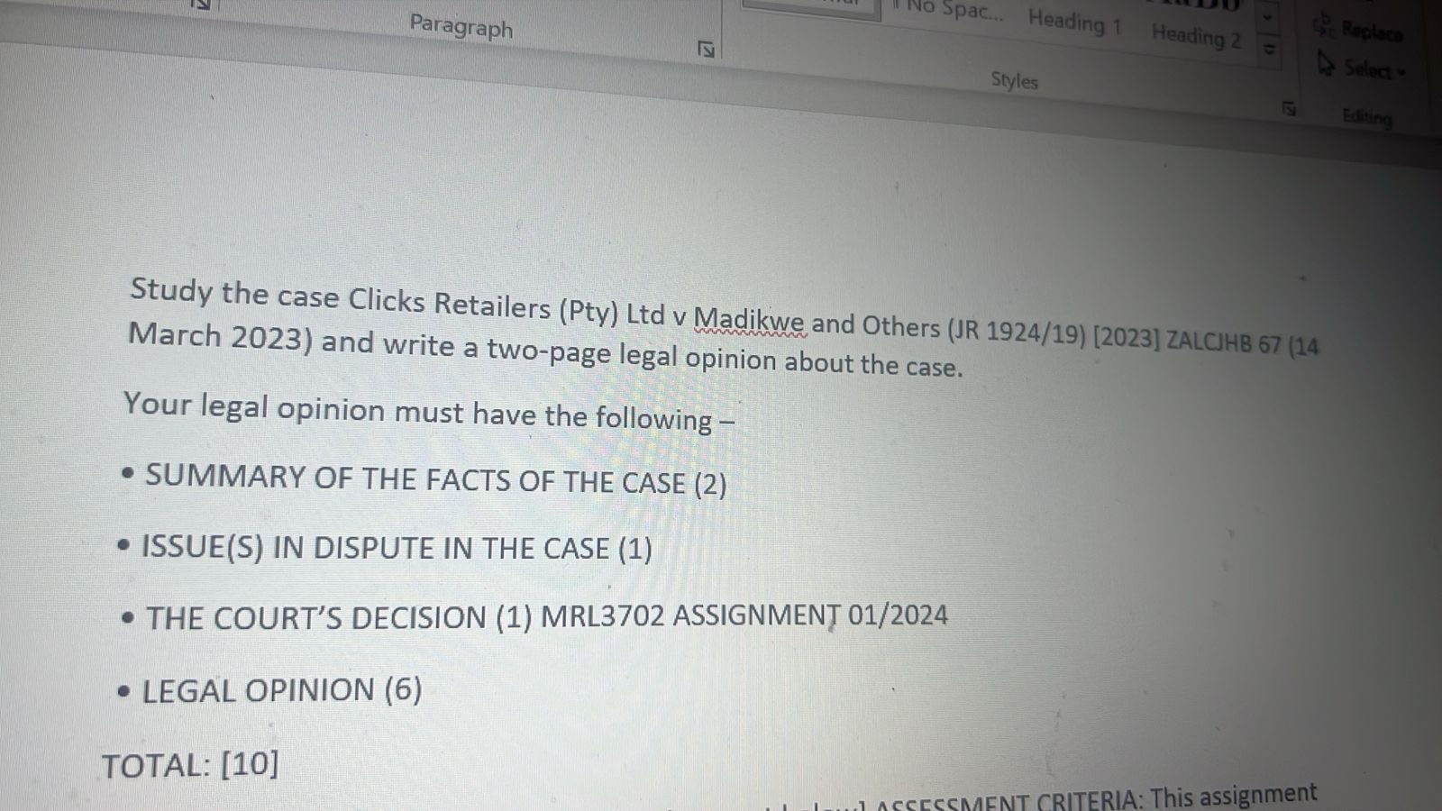  Study the case Clicks Retailers (Pty) Ltd v Madikwe and Others