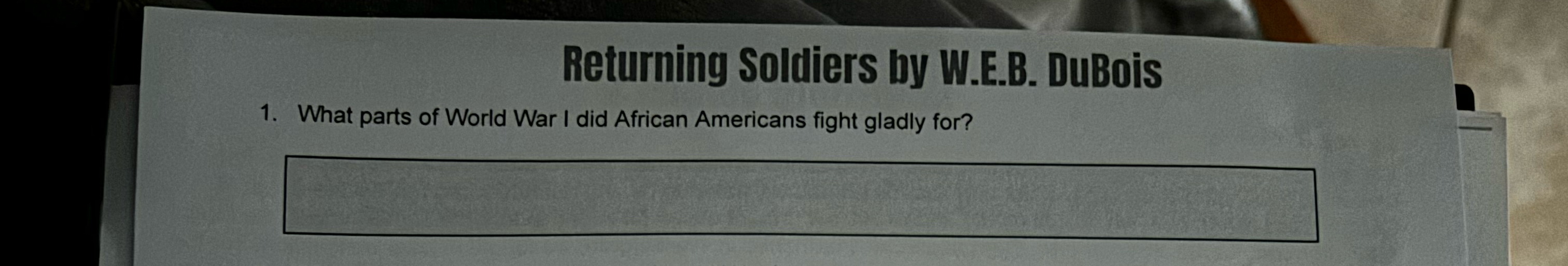  Returning Soldiers by W.E.B. DuBois What parts of World War I