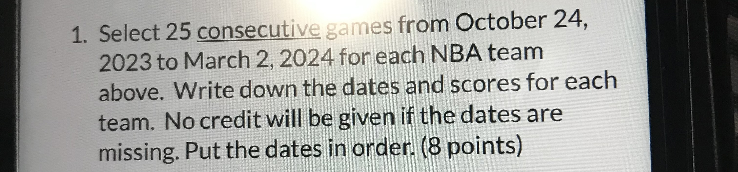  Select 25 consecutive games from October 24, 2023 to March 2,2024