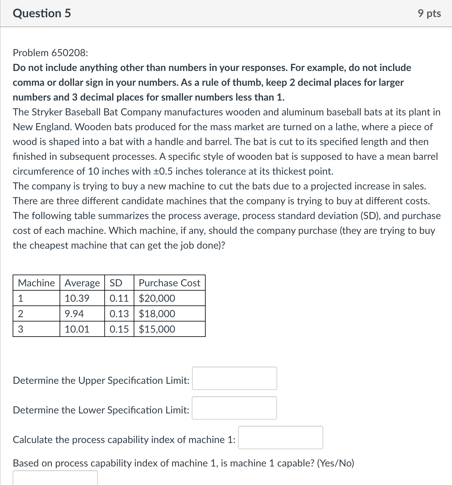 Problem 650208: Do not include anything other than numbers in your