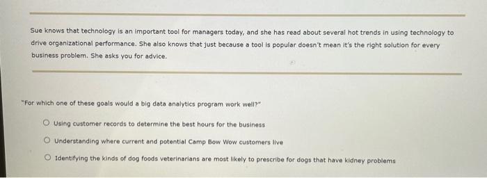  Sue knows that technology is an important tool for managers today,