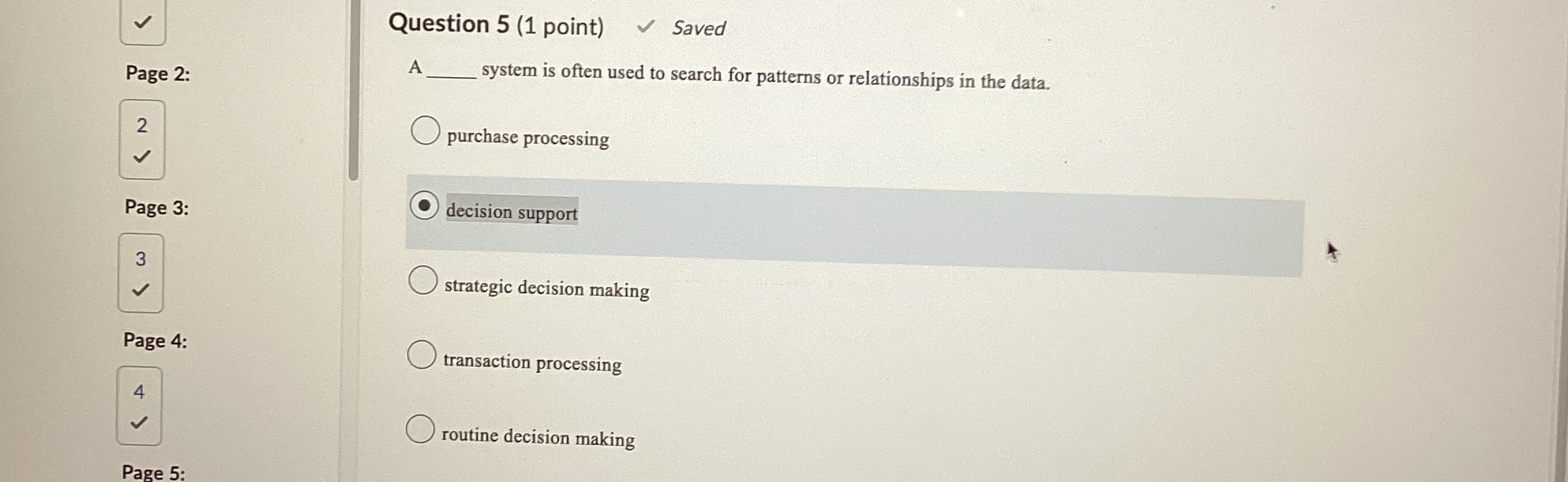  Question 5(1 point) Saved Page 2: 2 Page 3: 3 Page