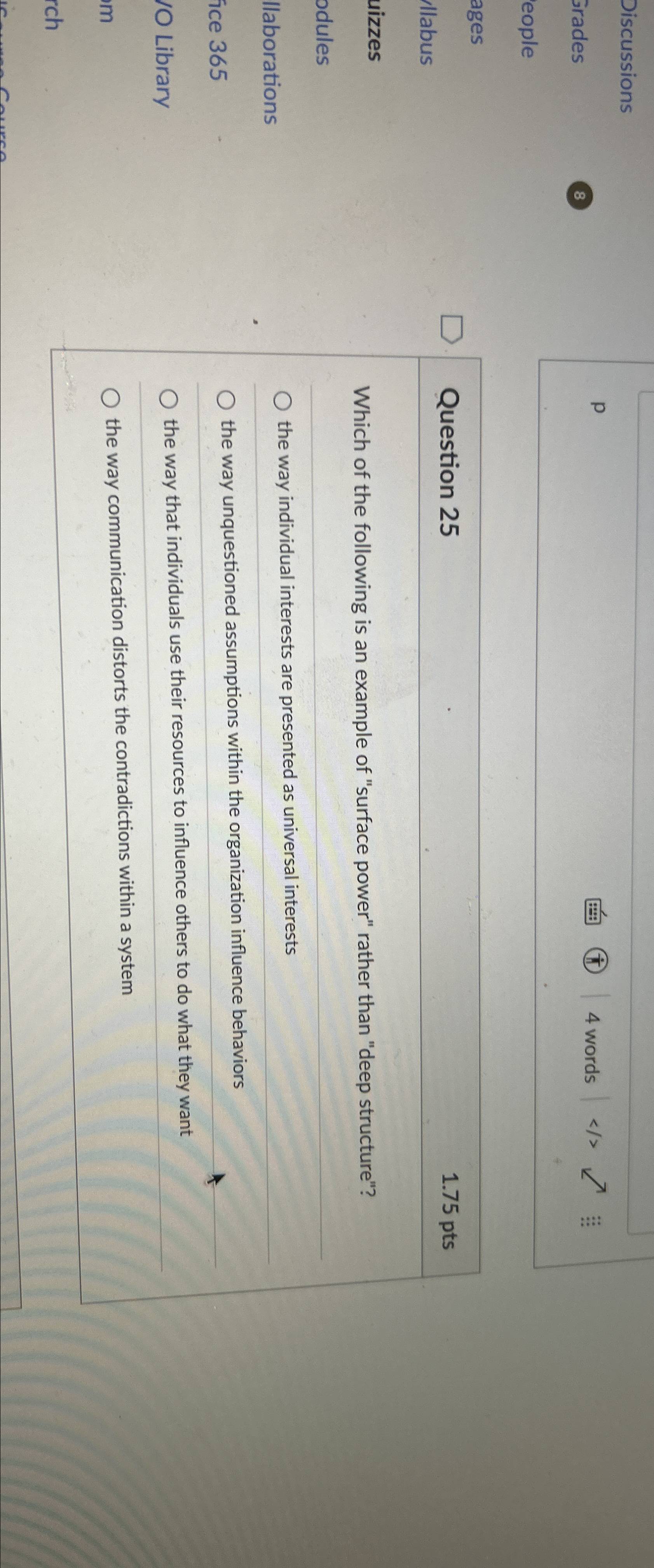  p 4 words Question 25 1.75 pts Which of the following