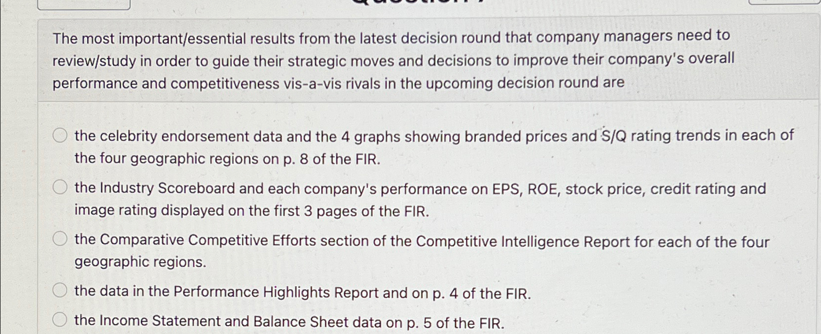  The most important/essential results from the latest decision round that company