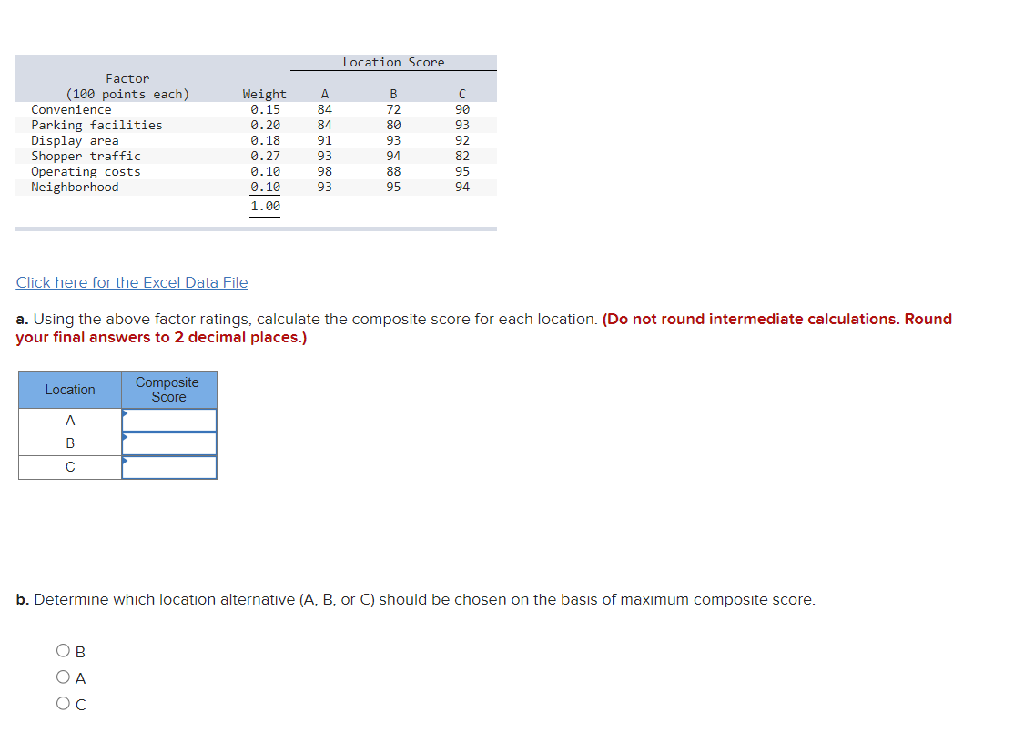  Click here for the Excel Data File a. Using the above