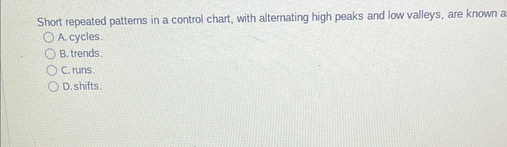  Short repeated patterns in a control chart, with alternating high peaks