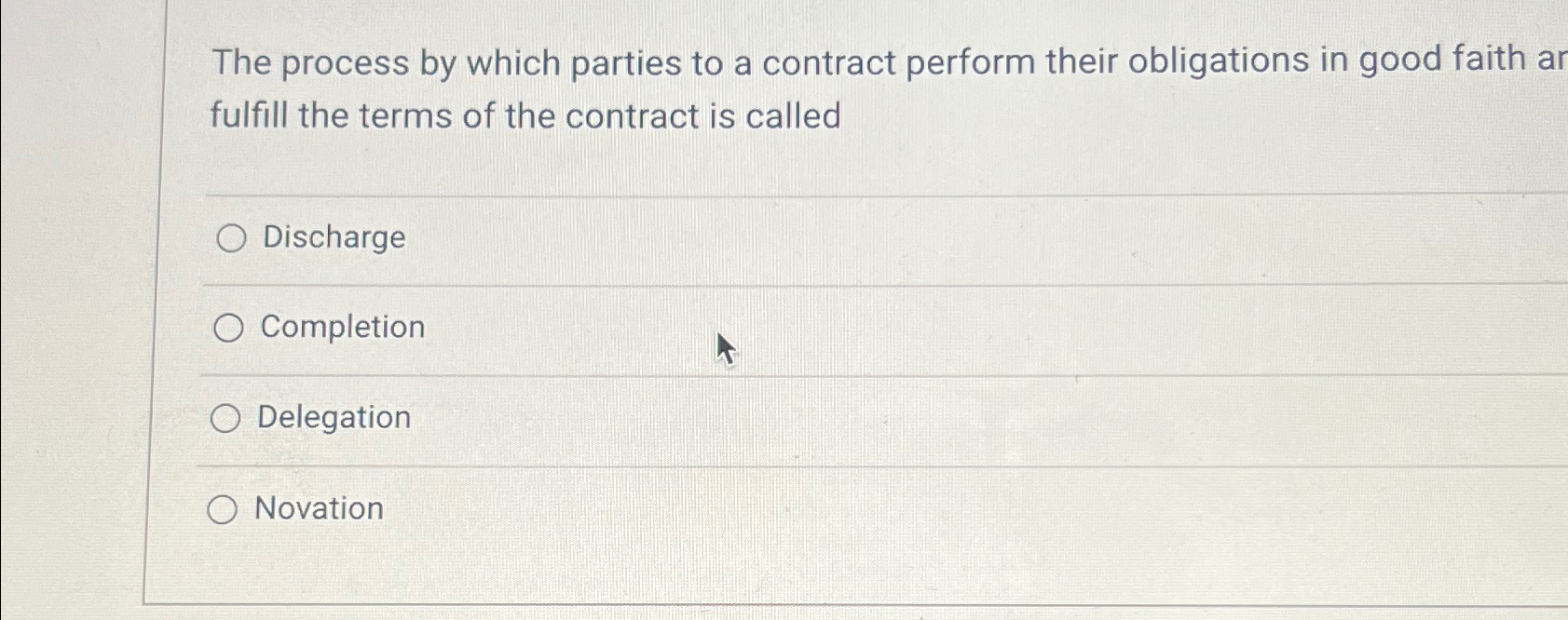  The process by which parties to a contract perform their obligations