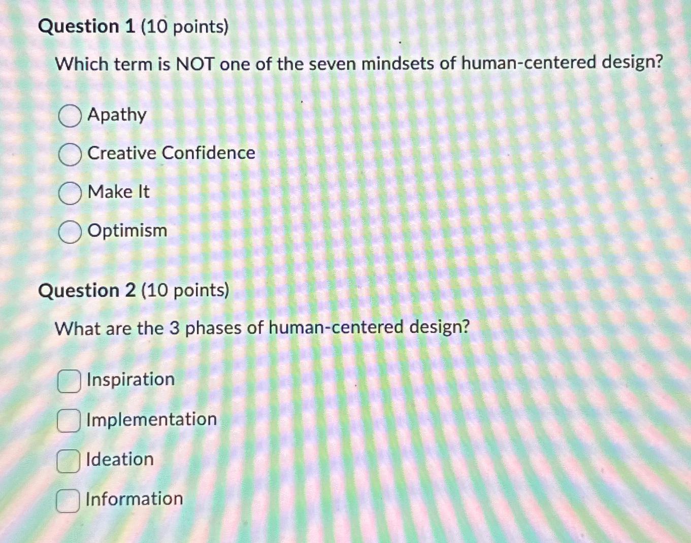  Question 1(10 points) Which term is NOT one of the seven