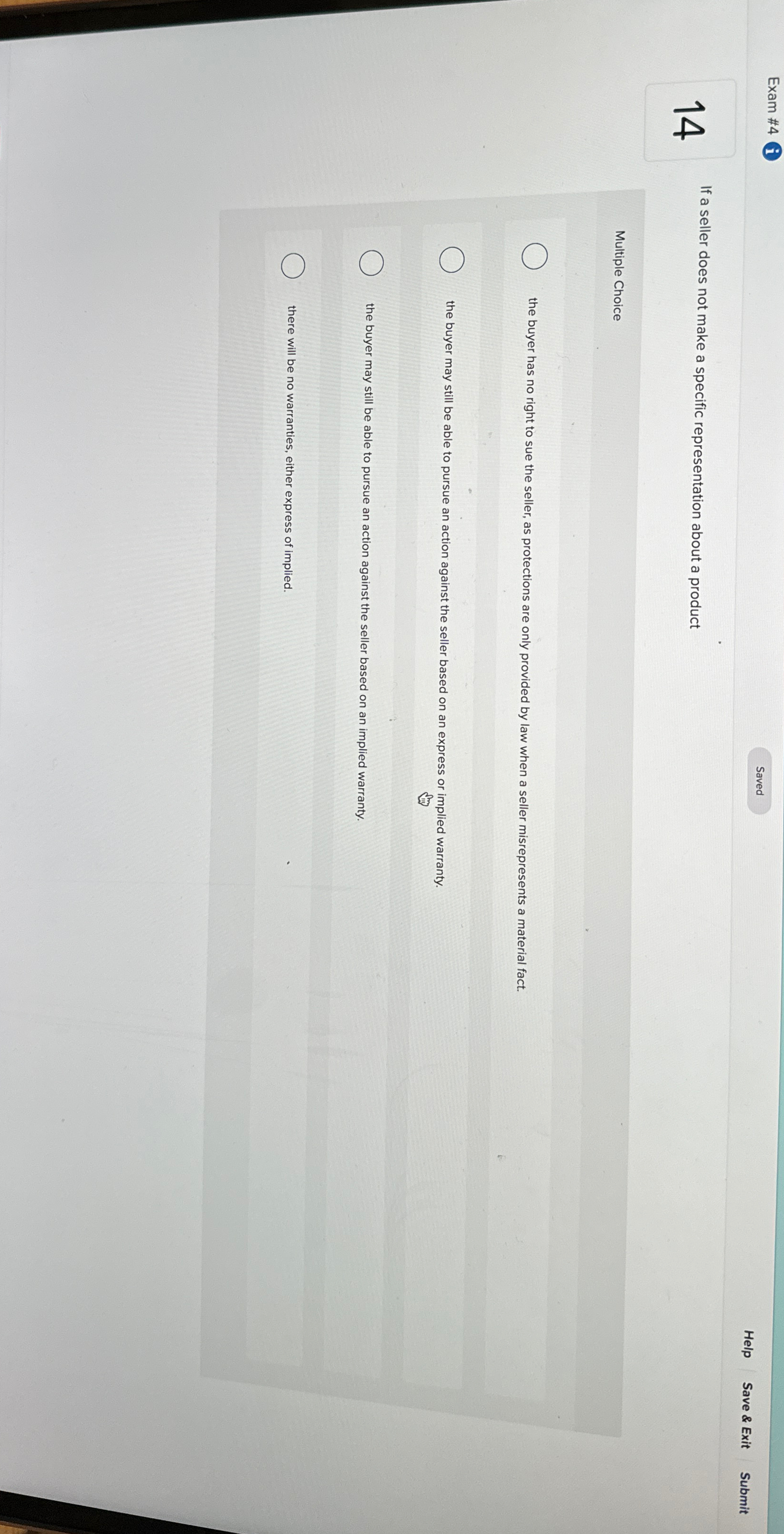  Exam #4(i Help Save & Exit Submit 14 If a seller