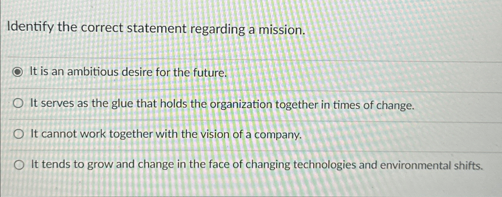  Identify the correct statement regarding a mission. It is an ambitious