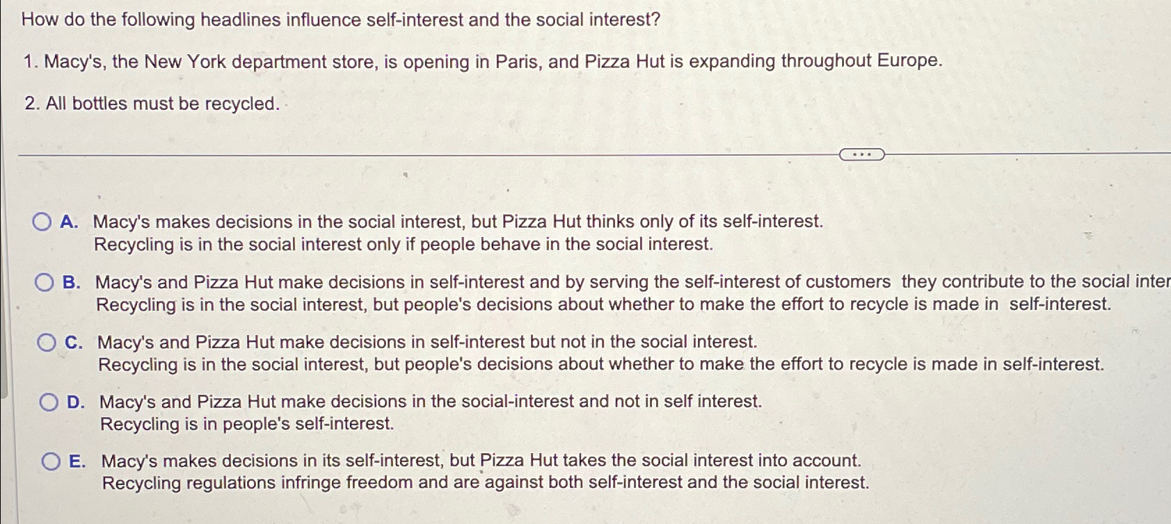  How do the following headlines influence self-interest and the social interest?