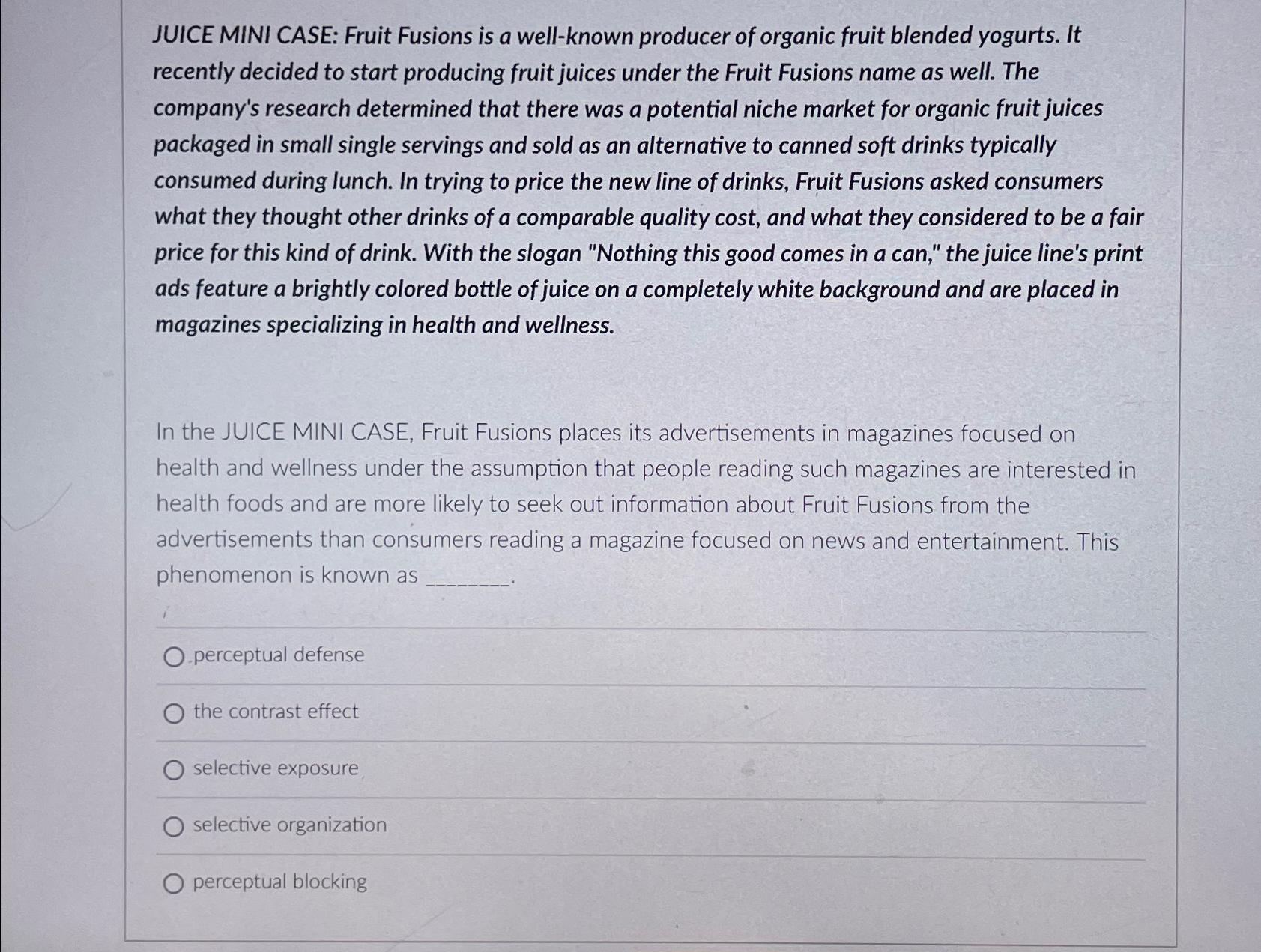  JUICE MINI CASE: Fruit Fusions is a well-known producer of organic