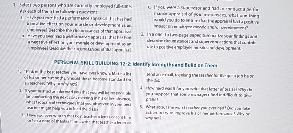  Select two persons who are currently employed full-time. Ask each of