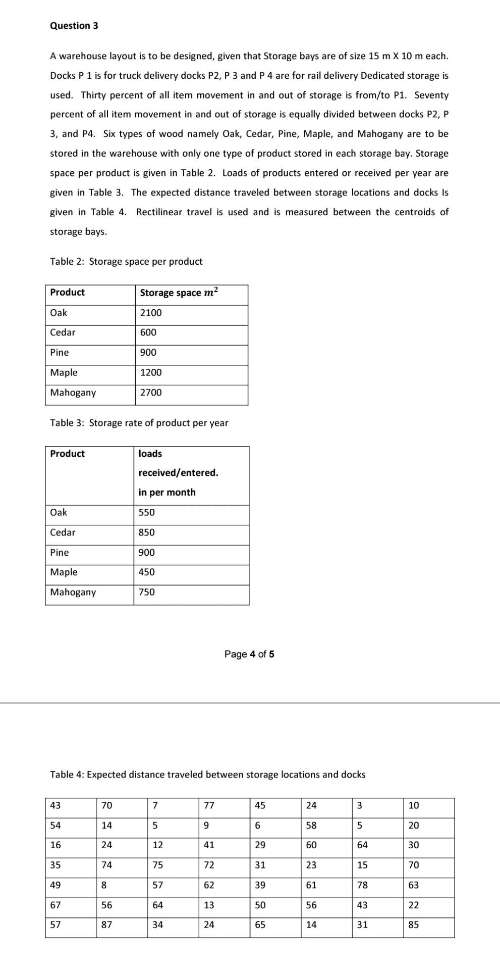  Question 3 A warehouse layout is to be designed, given that