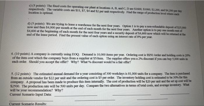 question 4) pls give excel sheets and boxes in the solutions e)