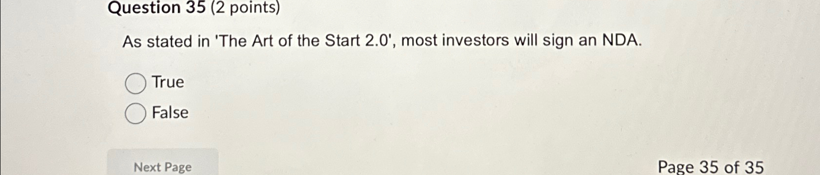  Question 35(2 points) As stated in 'The Art of the Start