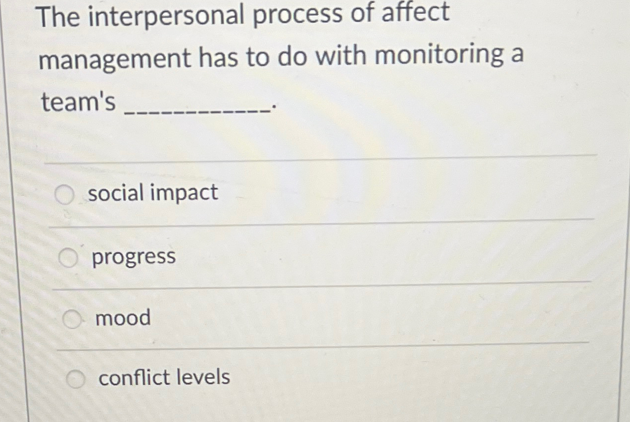  The interpersonal process of affect management has to do with monitoring