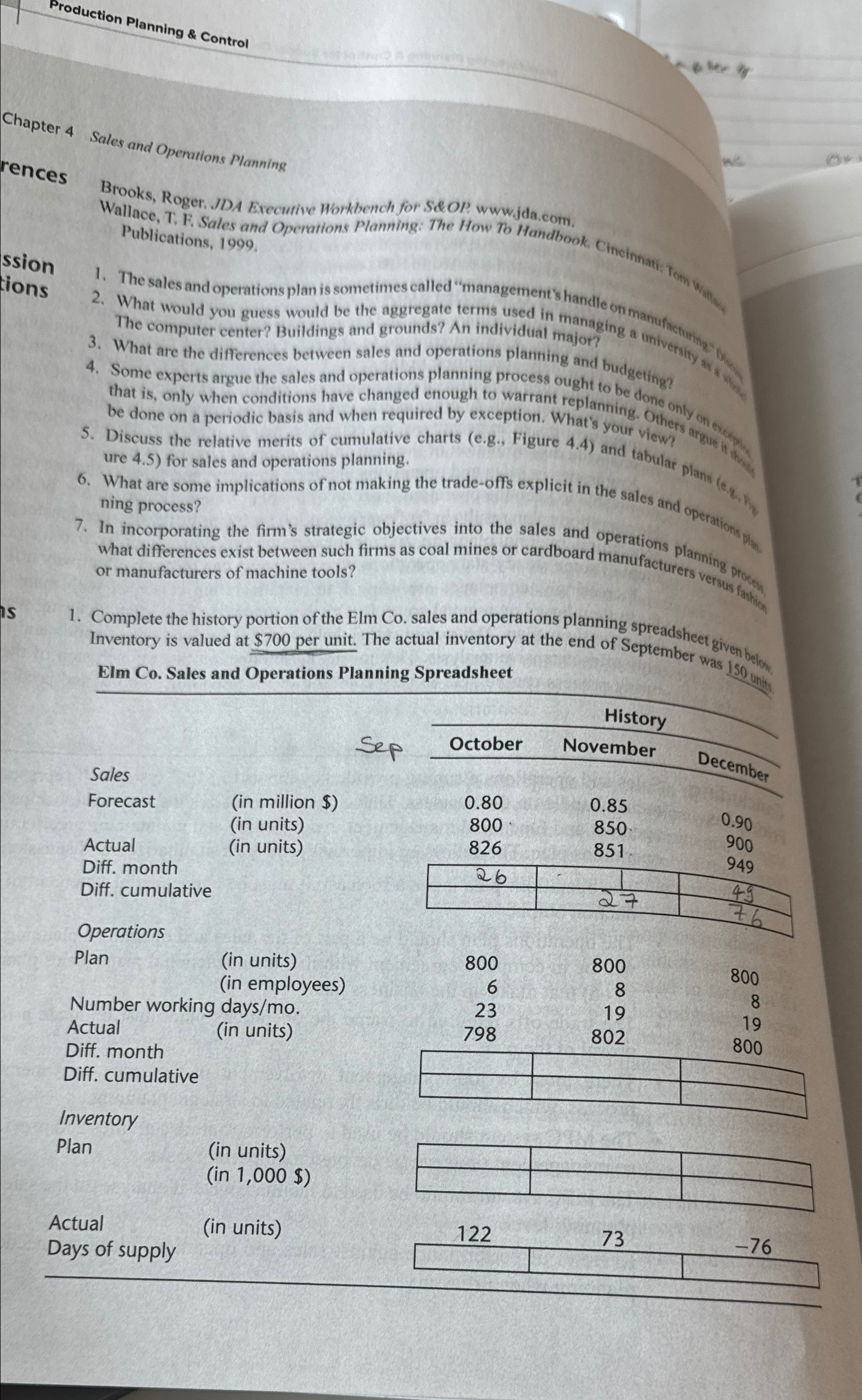  Production Planning & Control Chapter 4 Sales and Operations Planning rences
