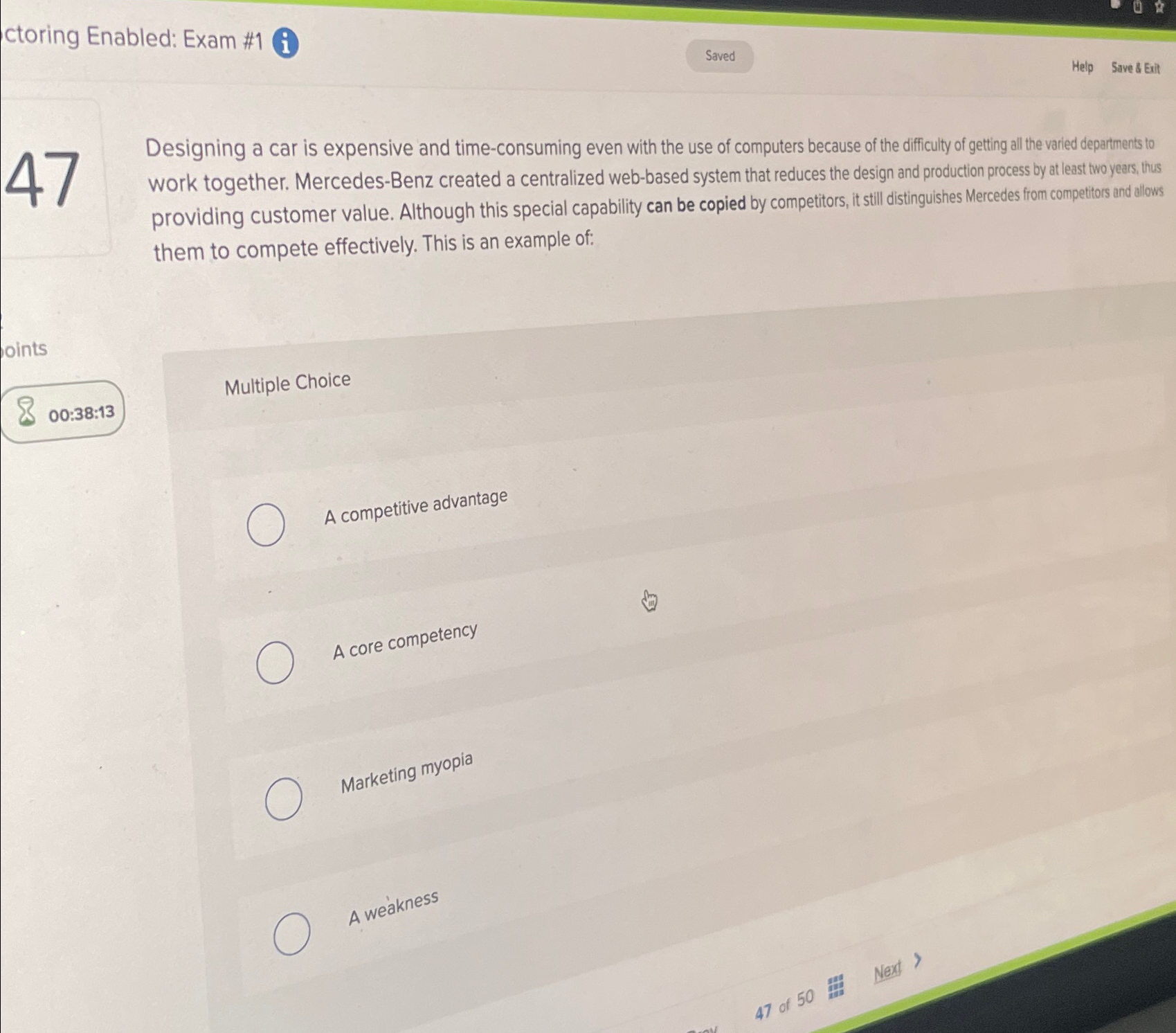  ctoring Enabled: Exam #1 47 Designing a car is expensive and
