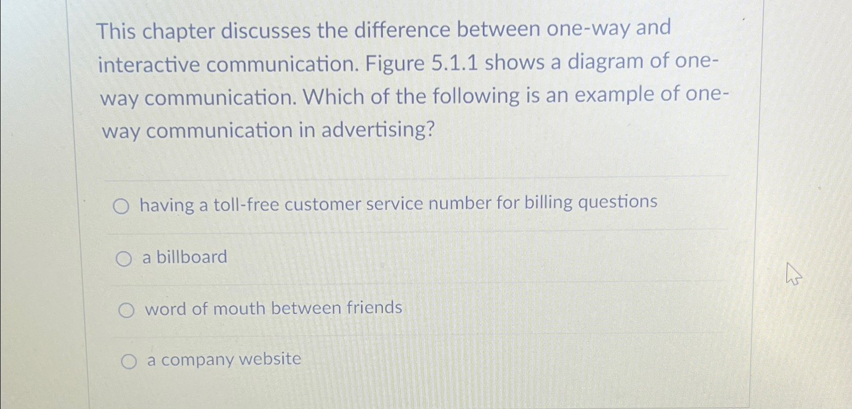  This chapter discusses the difference between one-way and interactive communication. Figure