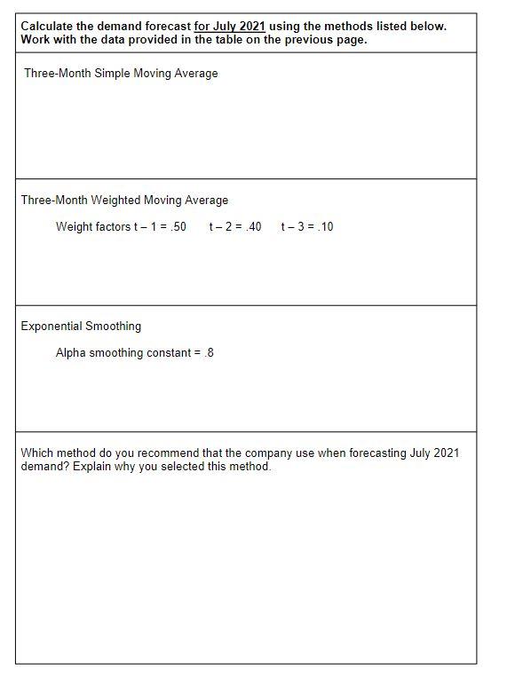in terms of forecast accuracy? Calculate the demand forecast for July 2021