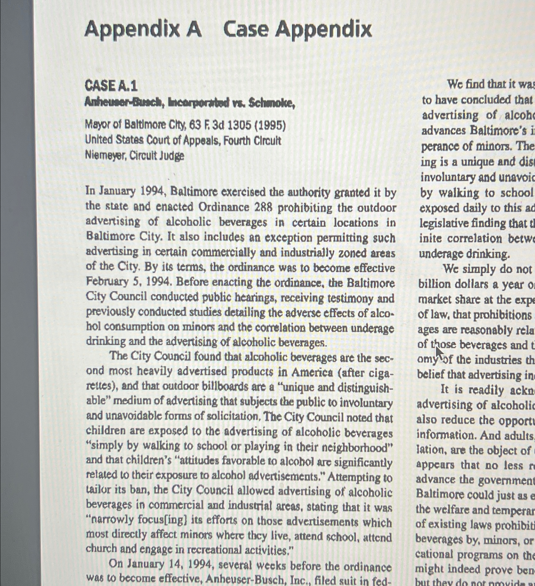  Appendix A Case Appendix CASE A.1 Anheuser-Busch, Learporitad va. Schanoke, Mayor