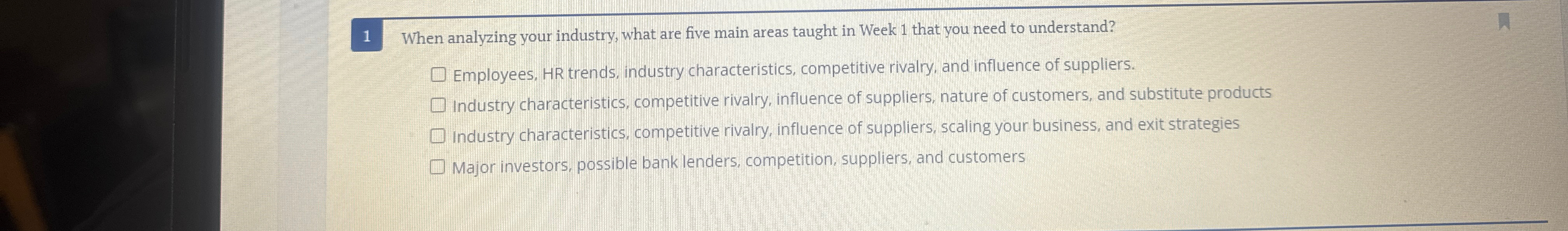  When analyzing your industry, what are five main areas taught in