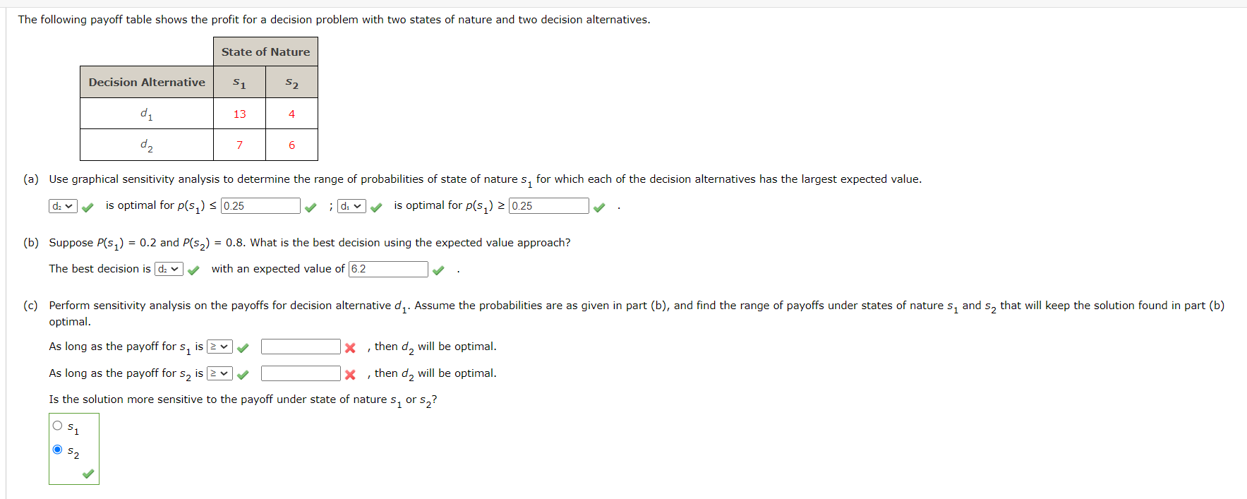  PLEASE ANSWER PART C !!! The following payoff table shows the