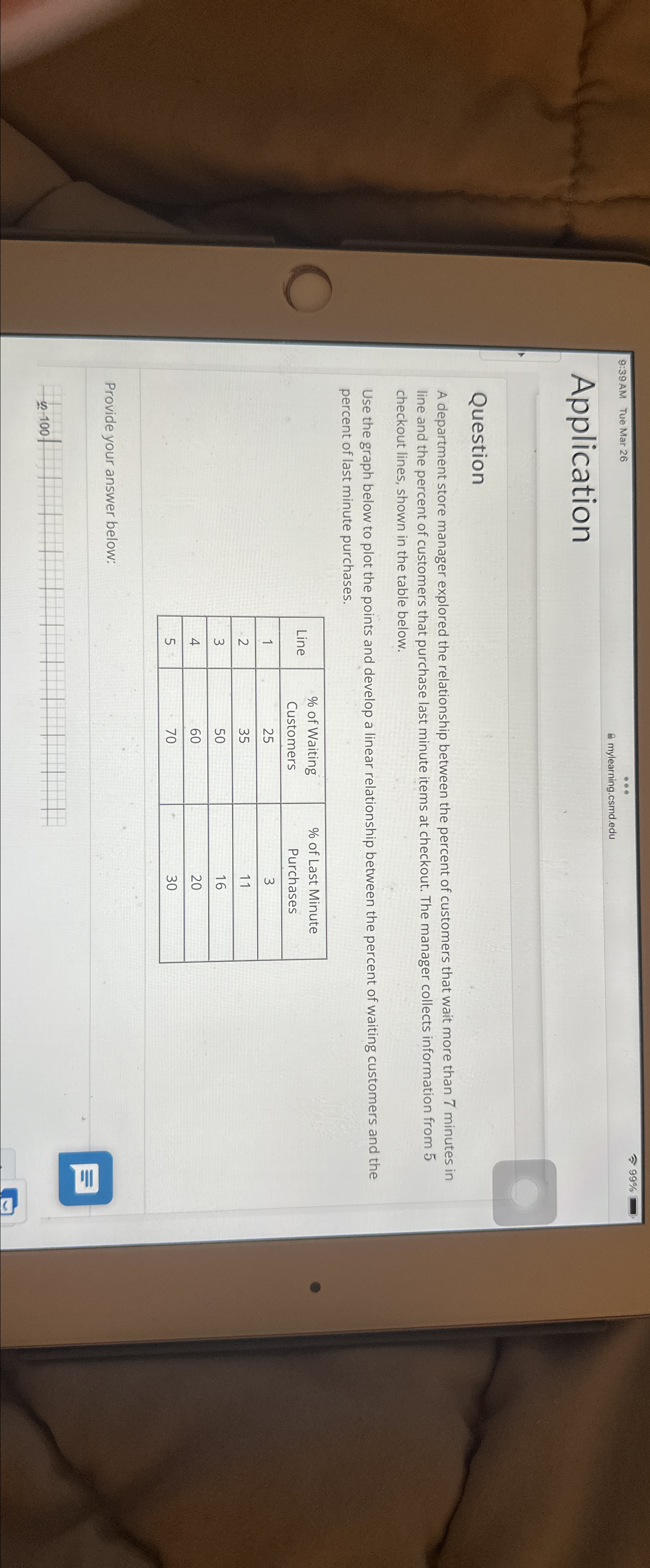  9:39 AM Tue Mar 26 99% Application Question A department store