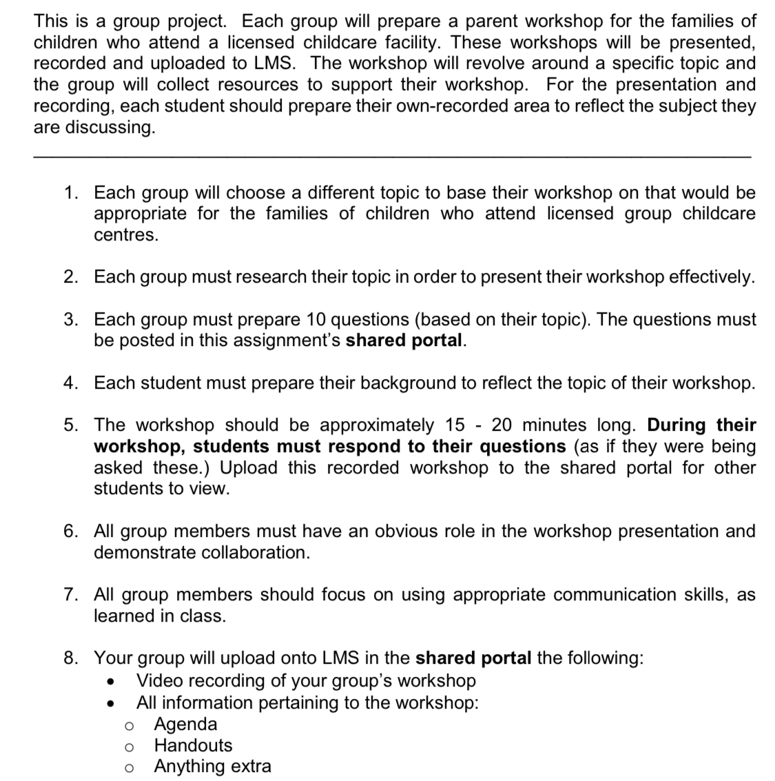  This is a group project. Each group will prepare a parent