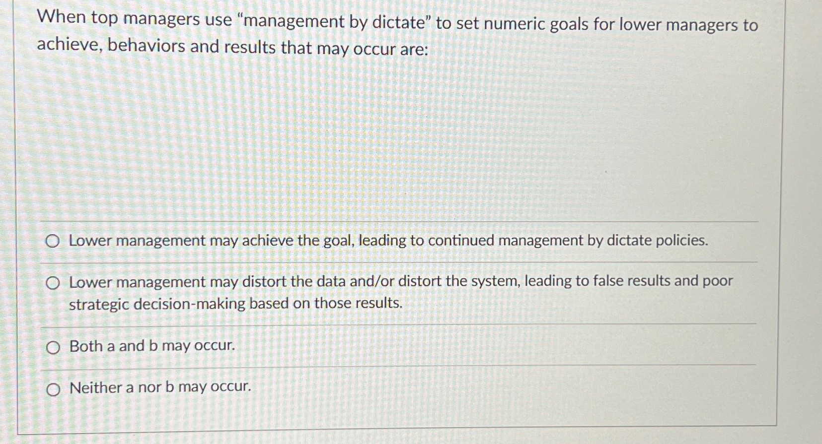  When top managers use "management by dictate" to set numeric goals