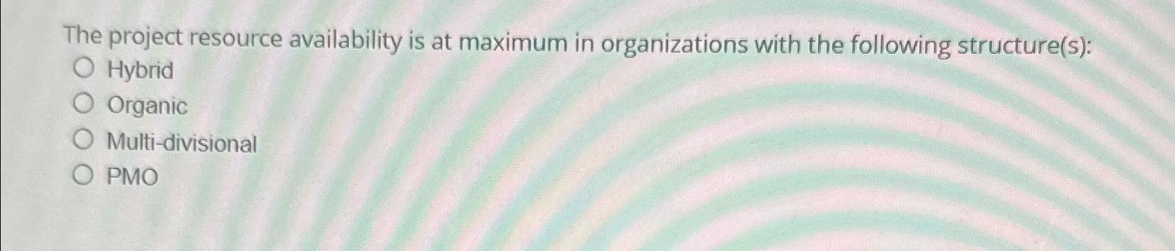  The project resource availability is at maximum in organizations with the