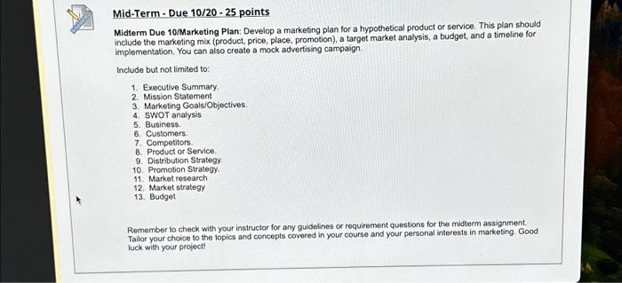  HARARA Mid-Term - Due 10/20 - 25 points Midterm Due 10/Marketing