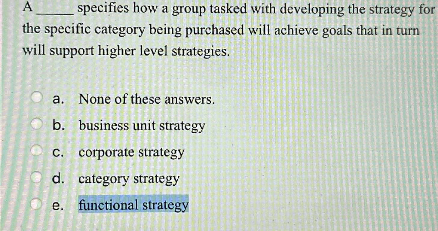  A specifies how a group tasked with developing the strategy for