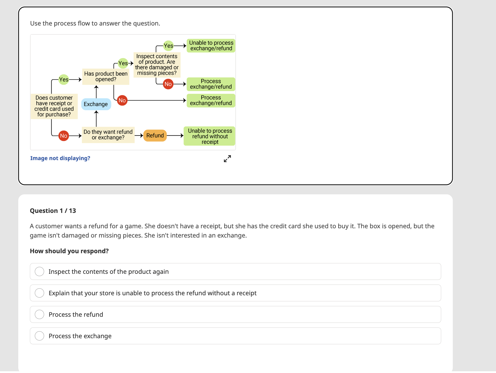  Use the process flow to answer the question. Question 1/13 A