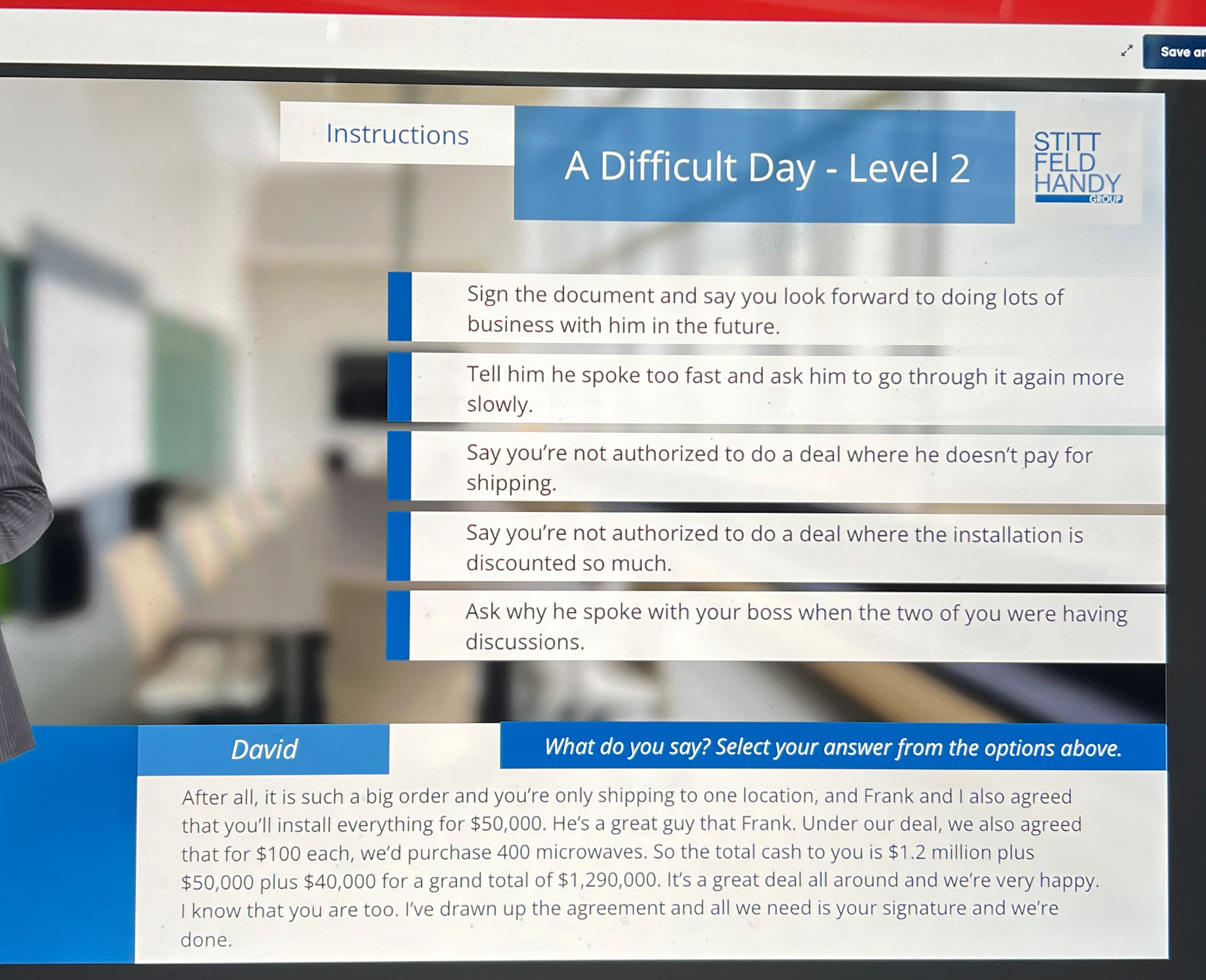  Instructions A Difficult Day - Level 2 STITT FELD HANDY Sign