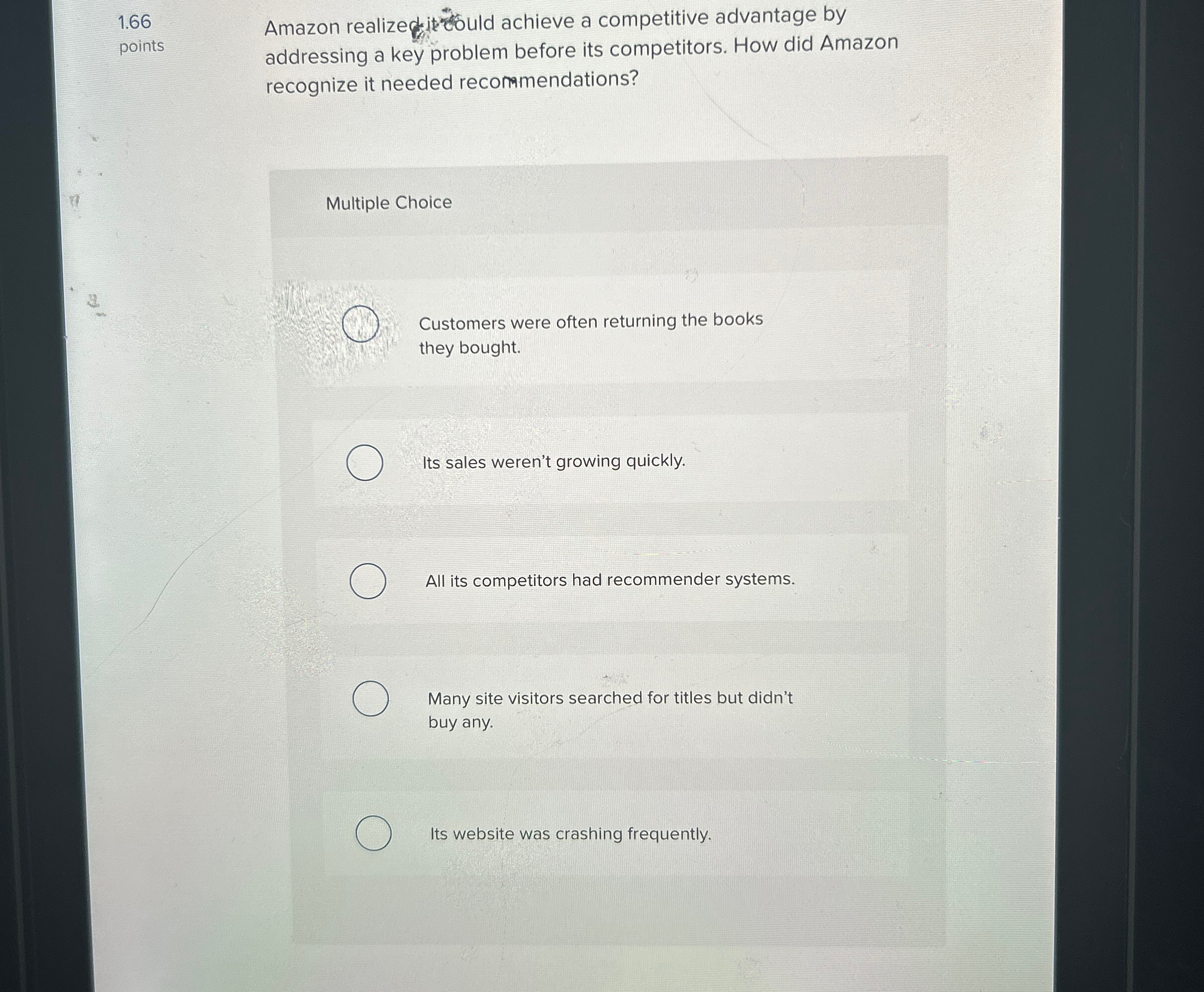  1.66 Amazon realize tould achieve a competitive advantage by points addressing