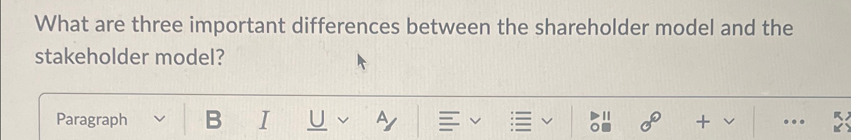  What are three important differences between the shareholder model and the
