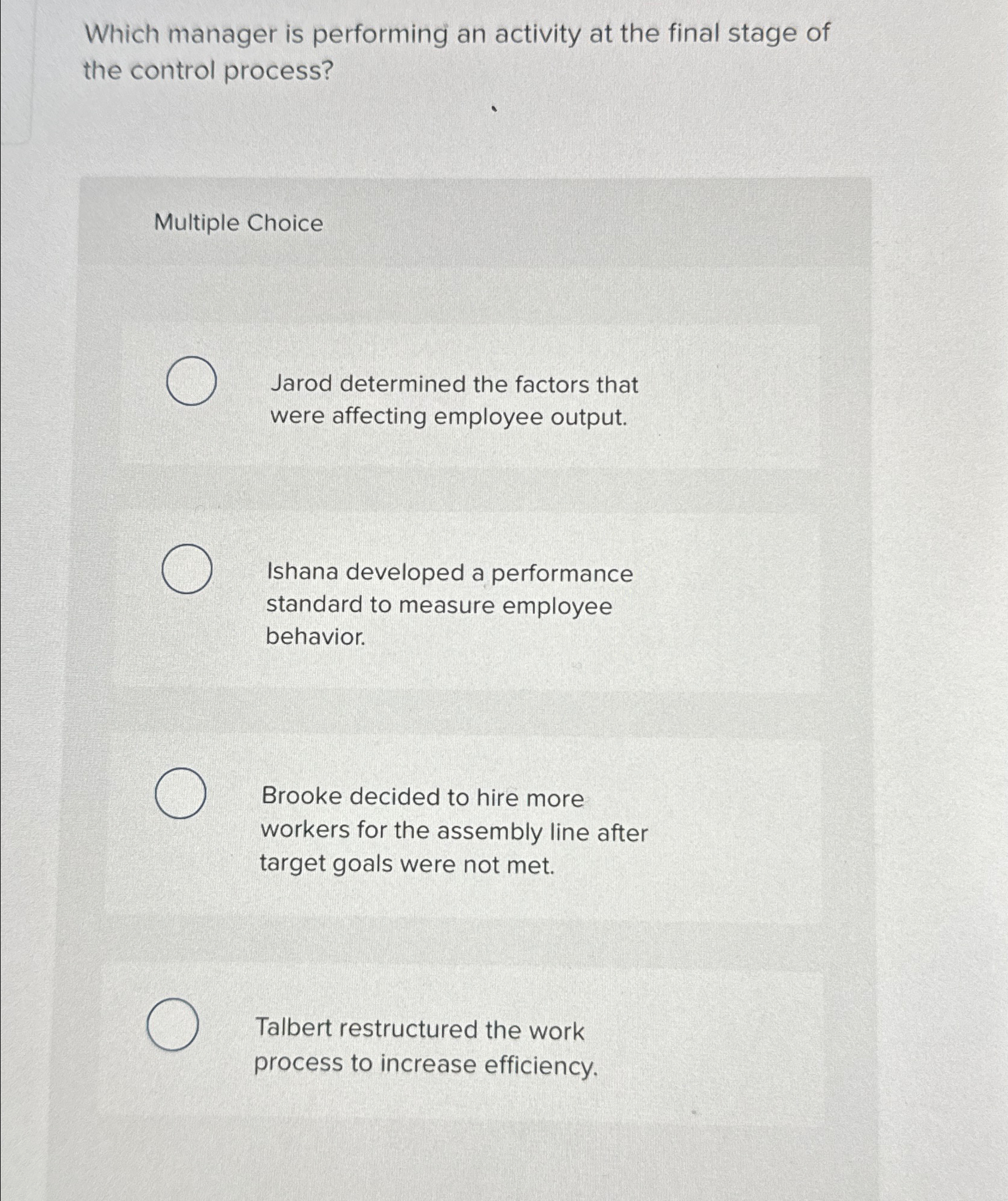  Which manager is performing an activity at the final stage of