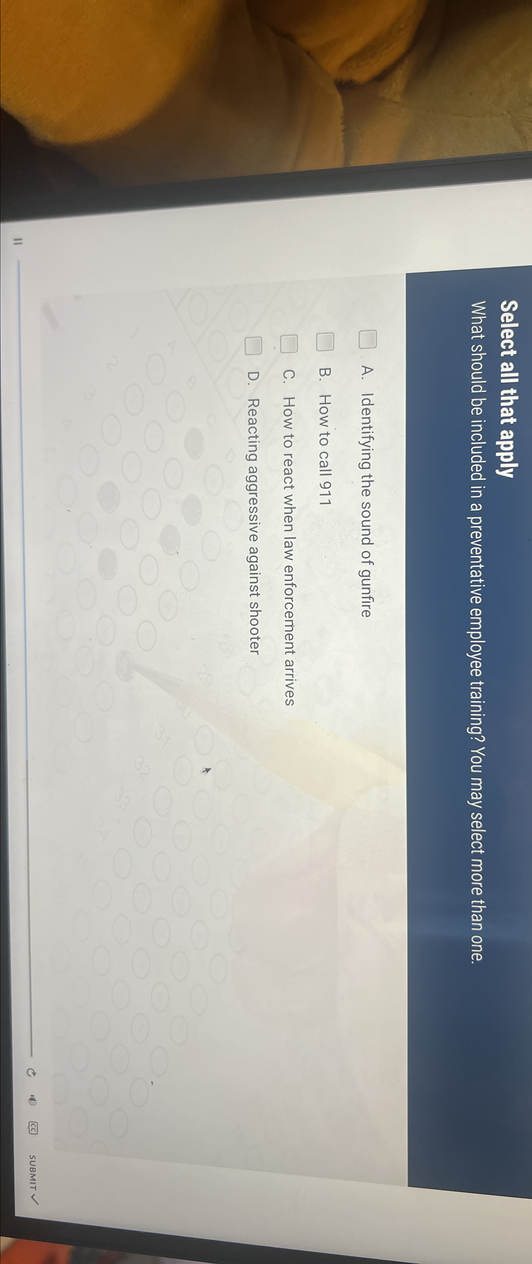  Select all that apply What should be included in a preventative