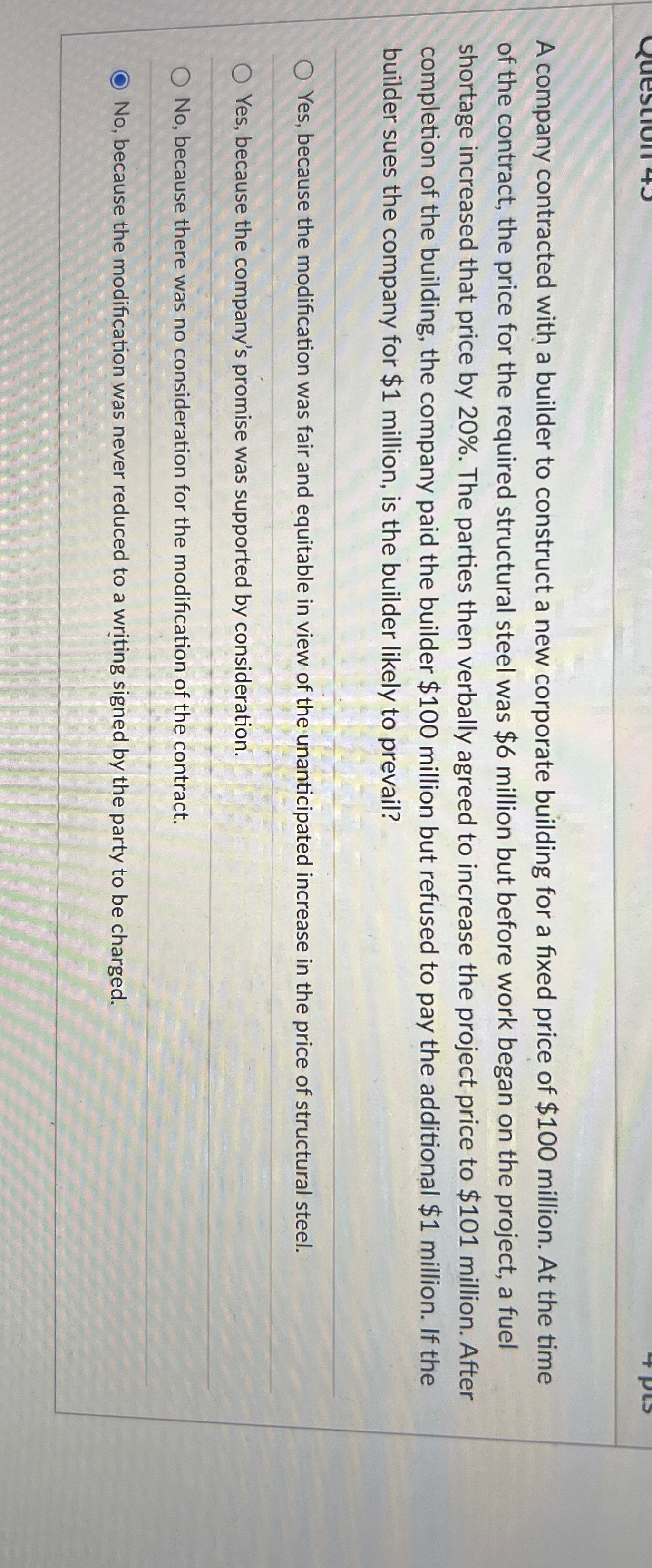  A company contracted with a builder to construct a new corporate