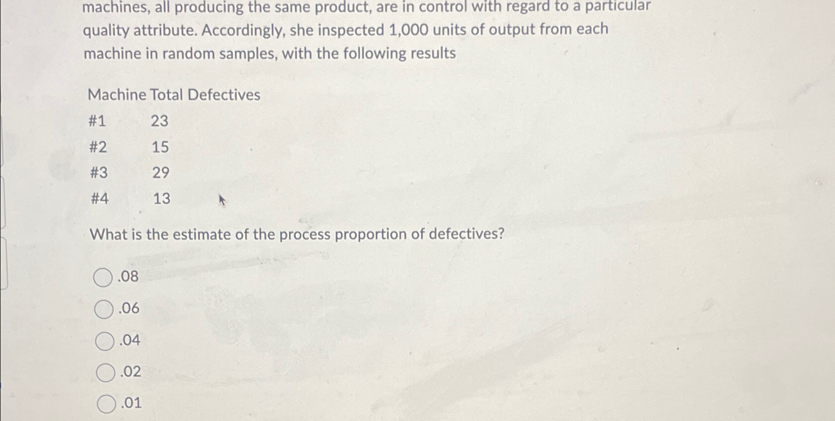  machines, all producing the same product, are in control with regard