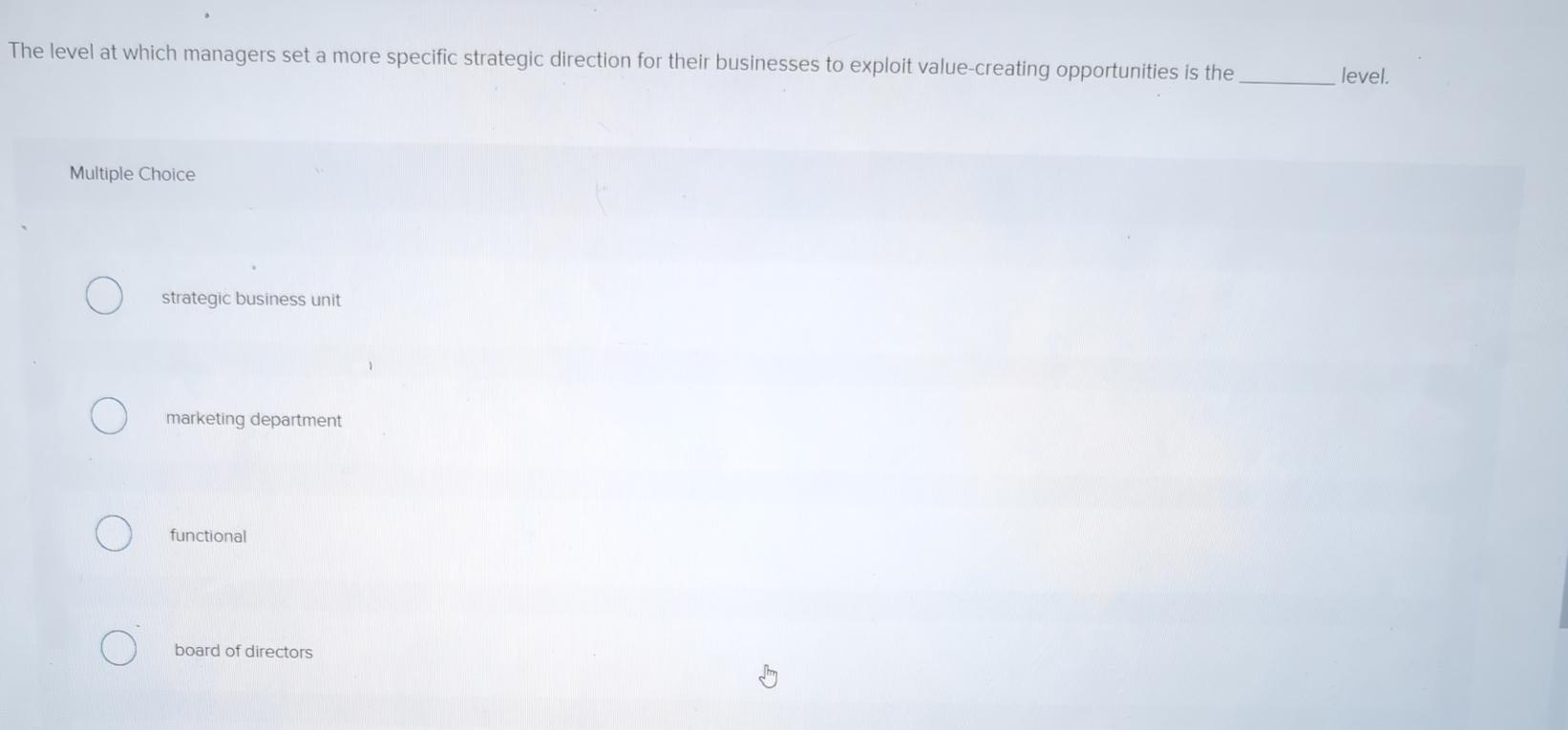  The level at which managers set a more specific strategic direction