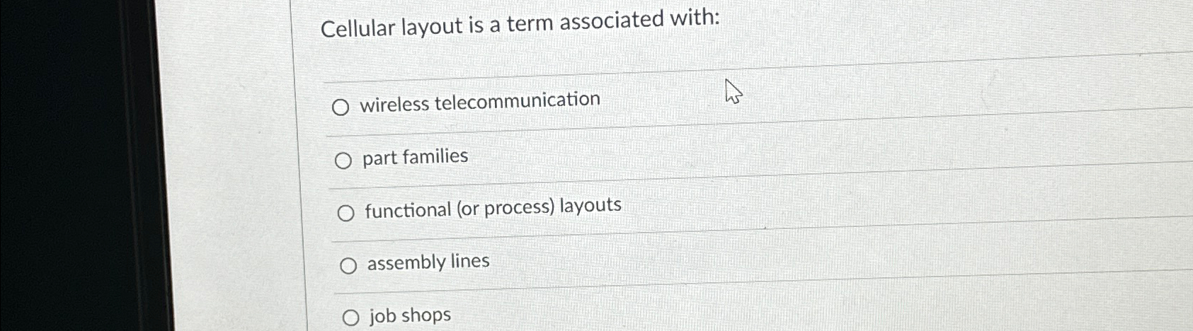  Cellular layout is a term associated with: wireless telecommunication part families