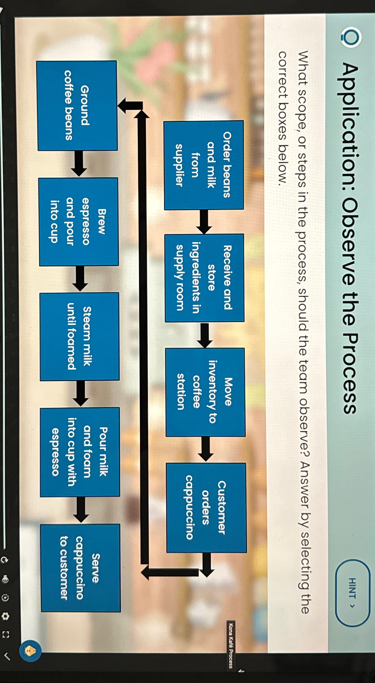  Application: Observe the Process HINT > What scope, or steps in