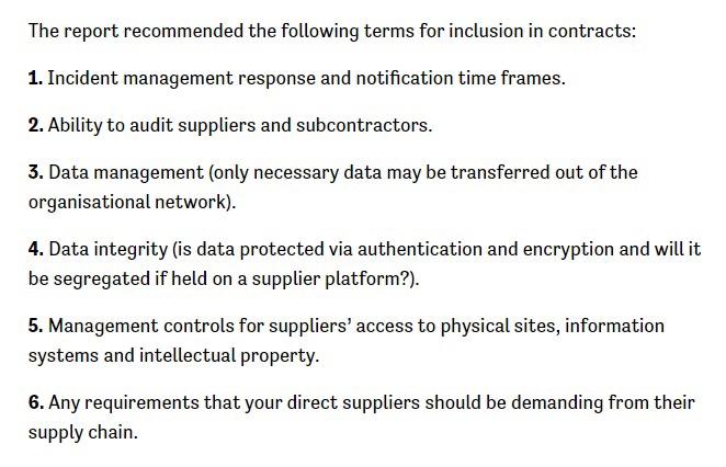 the six suggested contract trems to bolster security, pick one. Expand on