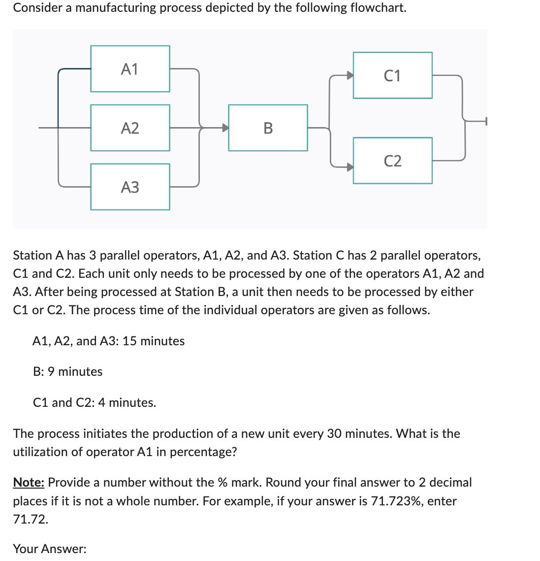 Consider a manufacturing process depicted by the following flowchart. Station A