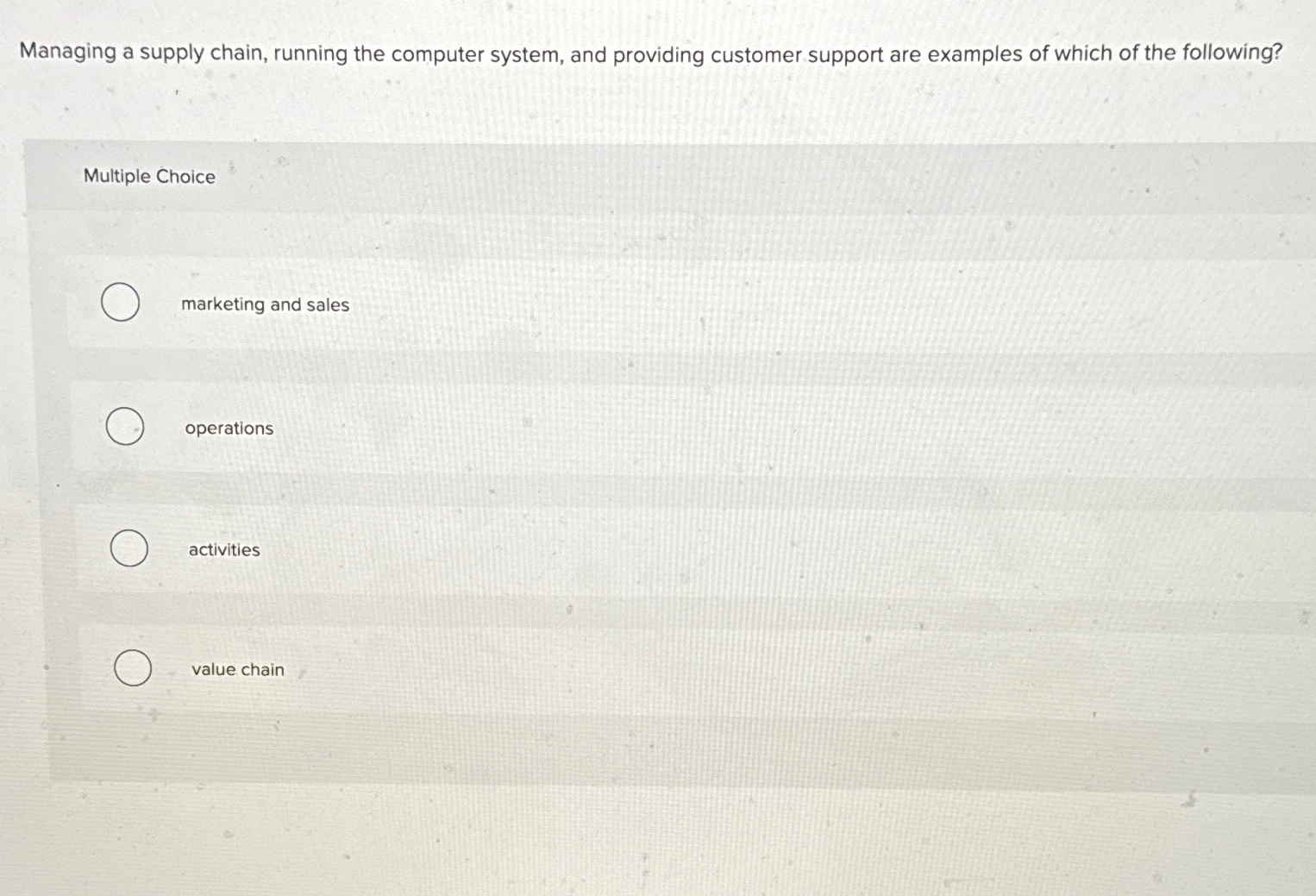  Managing a supply chain, running the computer system, and providing customer