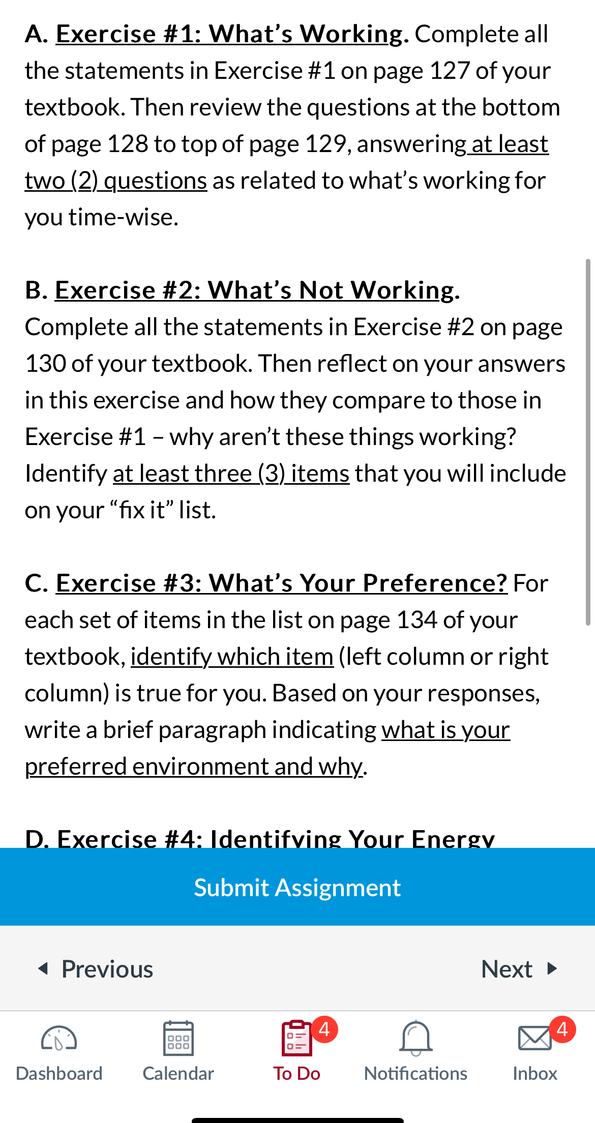  A. Exercise # 1: What's Working. Complete all the statements in