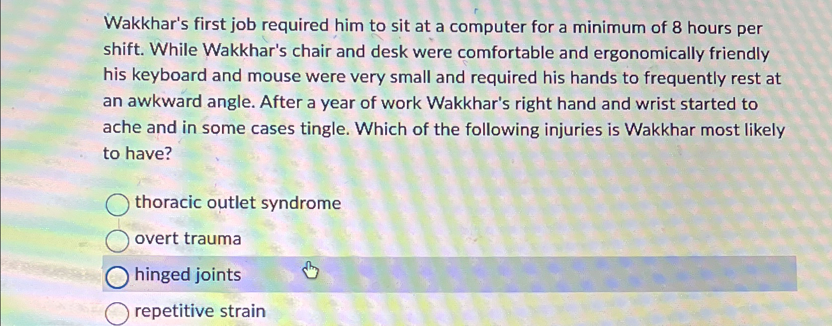  Wakkhar's first job required him to sit at a computer for